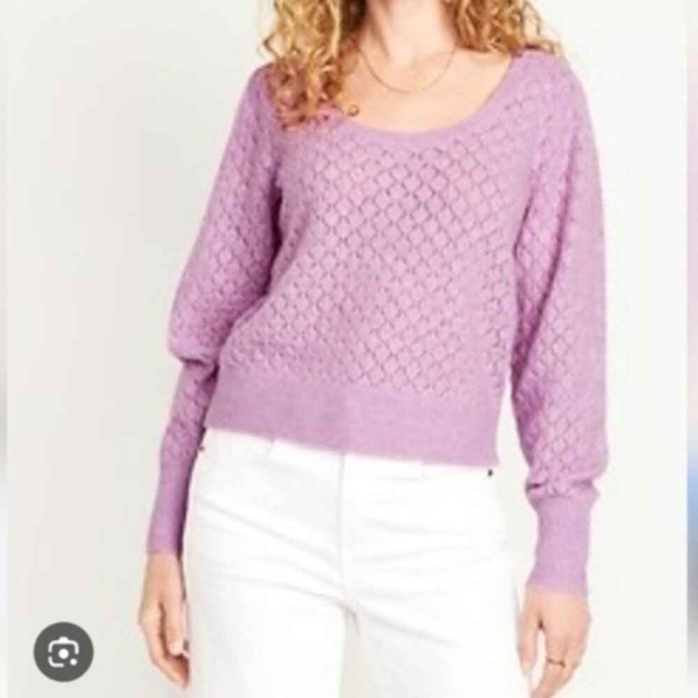 Lavender Old Navy Pointelle Scoop Neck Sweater
